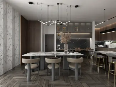 LIVING AND KITCHEN MODERN FILE SKETCHUP 3D model