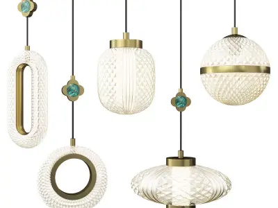 LUARA group of brass and glass pendant lights Low-poly 3D model