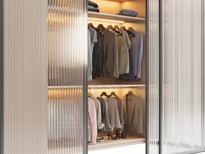 Wardrobe with clothes sliding corrugated doors 3D model