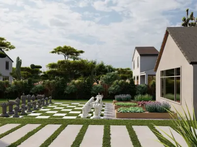 3D Exterior Scene 3D model design garden and landscape 3D model 19
