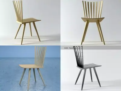 Mikado four different wooden chairs 3D model