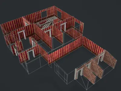 Post-apocalyptic Administrative Building w Interior Low-poly 3D model