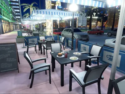 Night city street  Low-poly 3D model