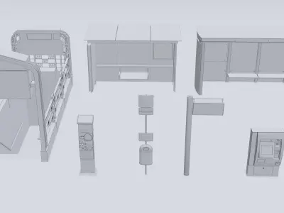 German Berlin Bus Stop Sign street elements pack 3D model
