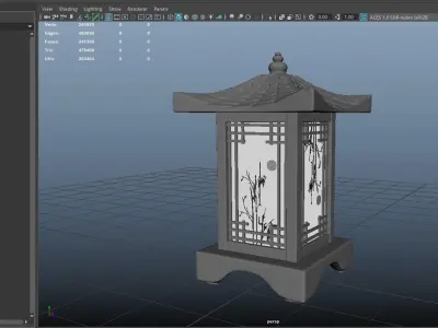 Chinese wooden table lamp Low-poly 3D model