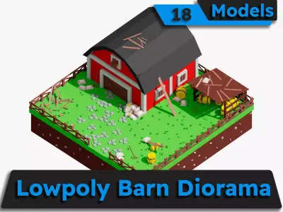 Low poly Farm Barn Diorama Low-poly 3D model