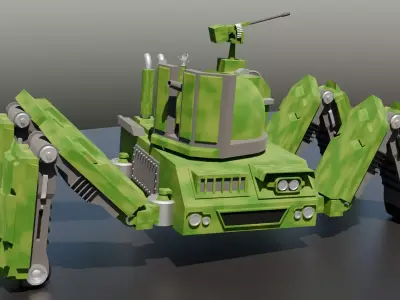 Spider Tank Sci Fi Military Vehicle Mech Walker Lowpoly 3D Model Low-poly 3D model