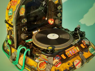 Cyberpunk Game Ready Retro-Scifi Vinyl Player 3D model