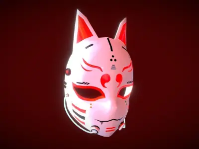 Cyberpunk Kitsune Mask Low-poly 3D model
