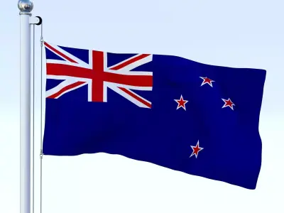 Animated New Zealand Flag Low-poly 3D model