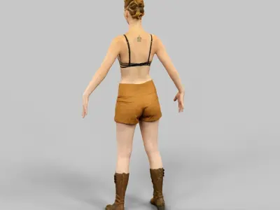 Girl in Brown Shorts and Bra Rigged Low-poly 3D model