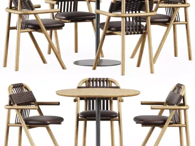 Fix Table by Ton and Dining Armchair 02 C by Very Wood 3D model