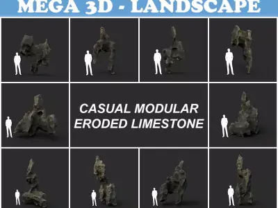 Low poly Casual Eroded Limestone Modular 210722 Low-poly 3D model