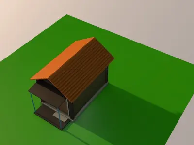 Low poly house on grassy field Low-poly 3D model
