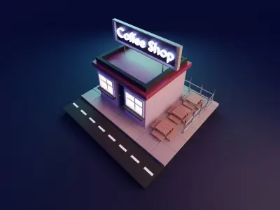 Store cafe low poly 3D model
