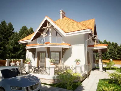 3D House Model with people in yard 3D model