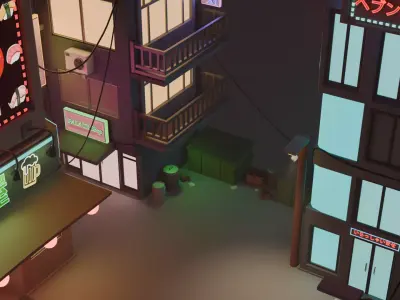 Isometric City Night Low-poly 3D model