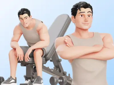 Cartoon Sports Gym Fitness Man  Low-poly 3D model