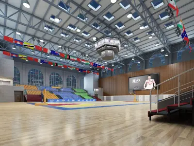 Modern Indoor Basketball Stadium Gymnasium  Low-poly 3D model