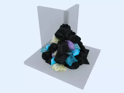 Big Garbage bags pile in street corner 3D model