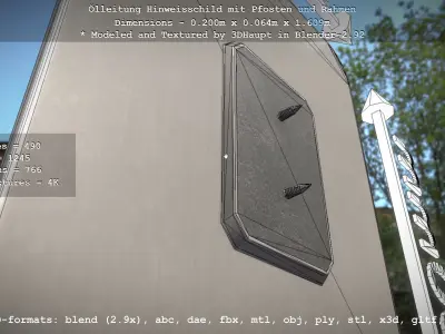 Hinweisschild Oelleitung mit Pfosten und Rahmen Low-poly 3D model