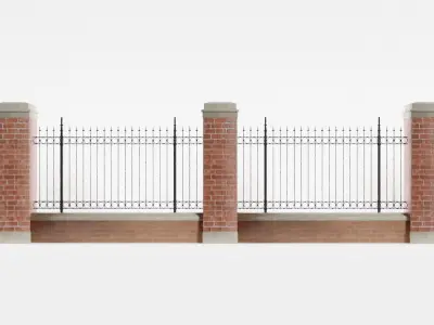 Classic Brick and Iron Fence 3D model