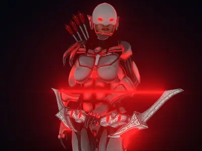 Female Space Elf Archer---Ready for Games Low-poly 3D model