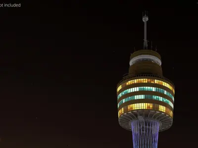  Tall City Tower with Lights Night View 
