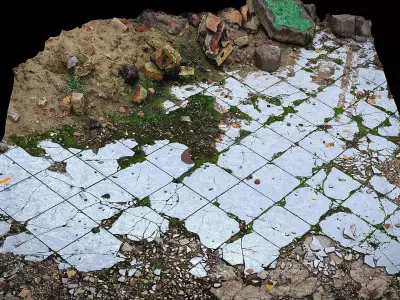 pavement kitchen destroyed house terrain ground photogrammetry Low-poly 3D model