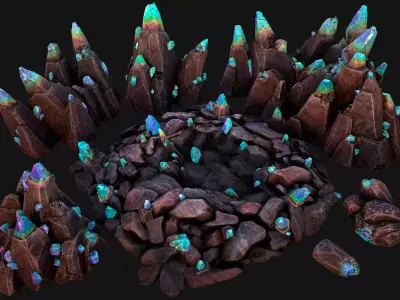 Dungeon Magic Crystals Deposits Ore and Minerals  Low-poly 3D model