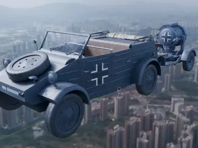 Flak Sw 36  Flakscheinwerfer with Kubelwagen 3D model