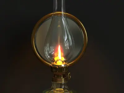 Kerosene lamp with mirror reflector 3D model