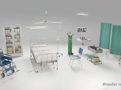 Hospital vintange pack Low-poly 3D model