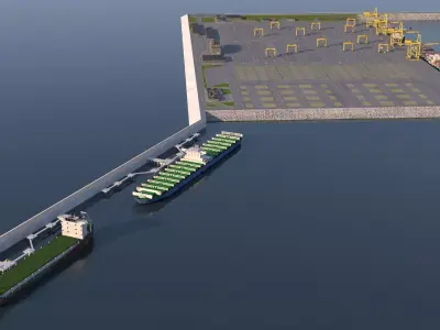 Detailed sea port container terminal Low-poly 3D model