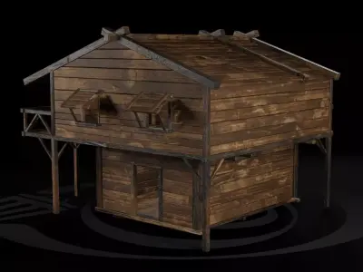 AAA Wooden Enterable Medieval Primal Thatched Cottage Hut 12 R Low-poly 3D model