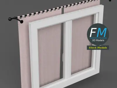 Window with frame and curtains 3D model