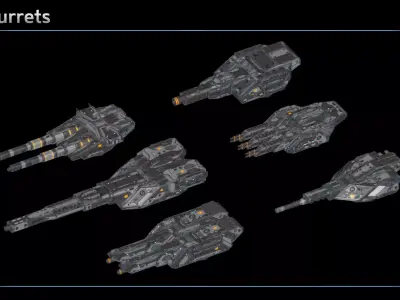 Scifi Turrets Low-poly 3D model