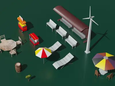 street assets Low-poly 3D model