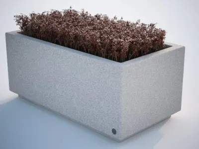 Concrete flowerpot with bushes 3D model