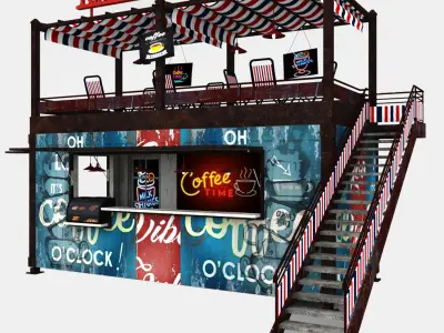 Shipping Container Kiosk Cafe Coffee 3D model