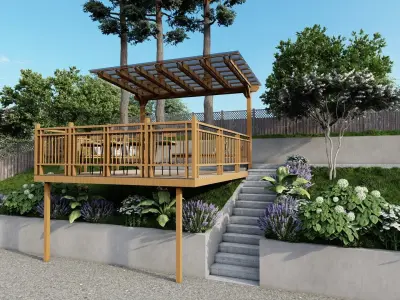 3D Exterior Scene 3D model design patio pergolar 3D model