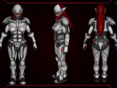 Female Space Elf Archer---Ready for Games Low-poly 3D model