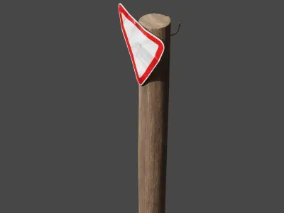 Wooden Pole Sign Yield 3D model