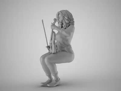 Woman Sitting with Violin 3 3D print model