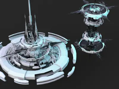 Hourglass Tide turner Tower 2 island cities Low-poly 3D model