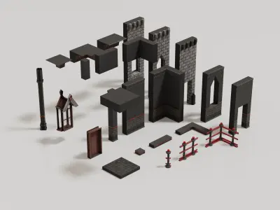 D Kit 00 Demon Castle Architecture Kit - Hall Kit Low-poly 3D model