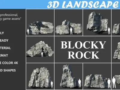 Low poly Layered Rock Mossy 190103 Low-poly 3D model