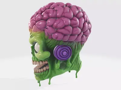 Alien Martian Skull with Exposed Brain Halloween Decor 3D print model