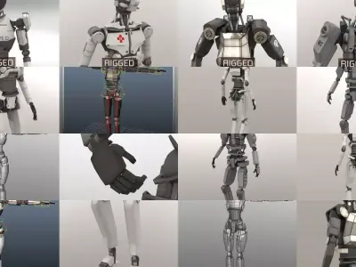 Robots Rigged Low Poly 3D Model Pack