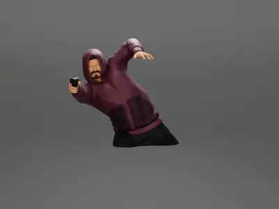 Gangster man in hoodie shooting leaning out window of the car 3D print model